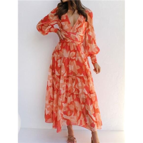 A Classy Chic Boutique Dresses & Skirts - Floral Print Lantern Sleeve Maxi Dress
